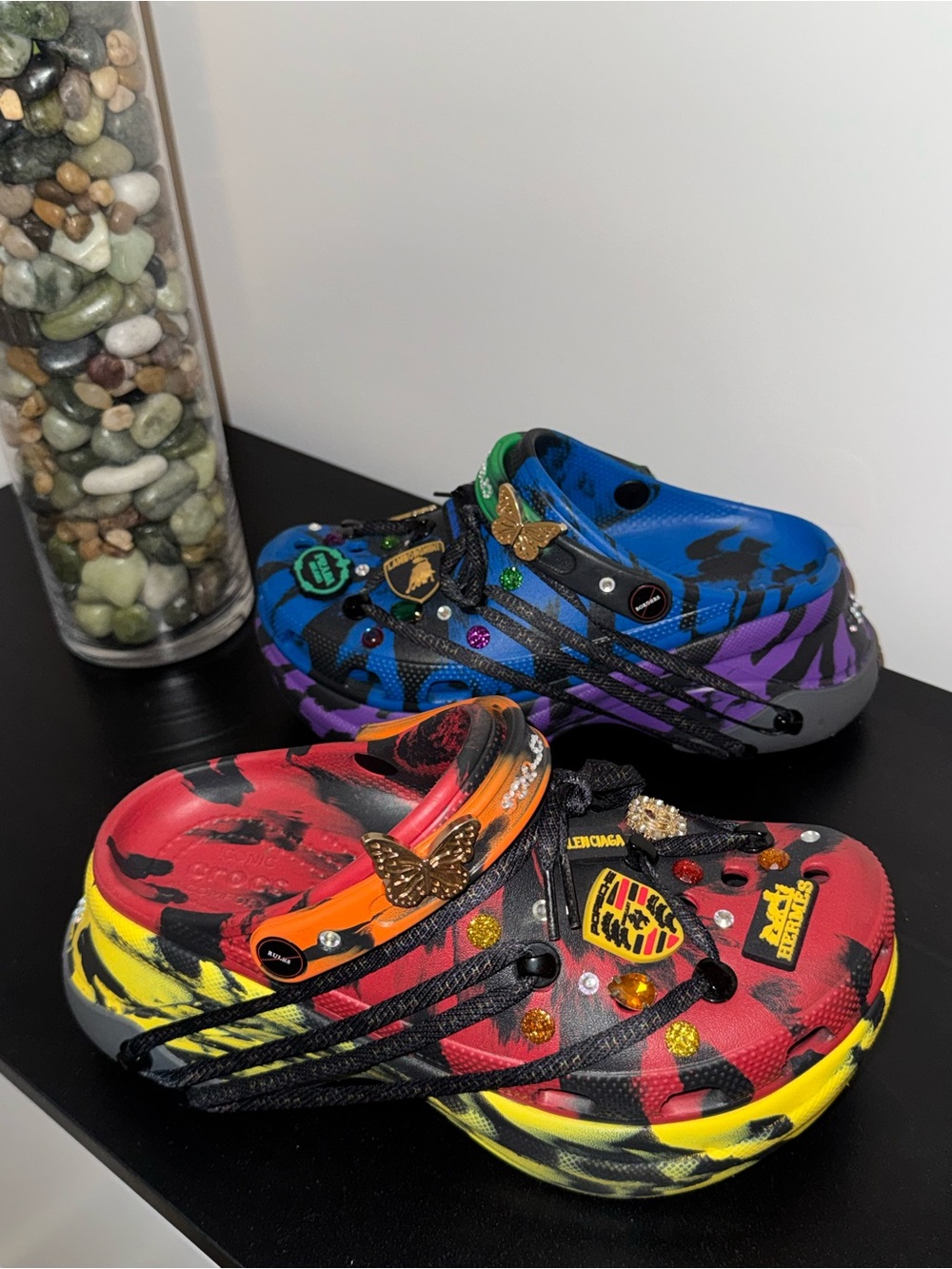 CROCS Just Love Ruby Rose Colorblock Charm Clogs in Red, Yellow, Blue & Purple
